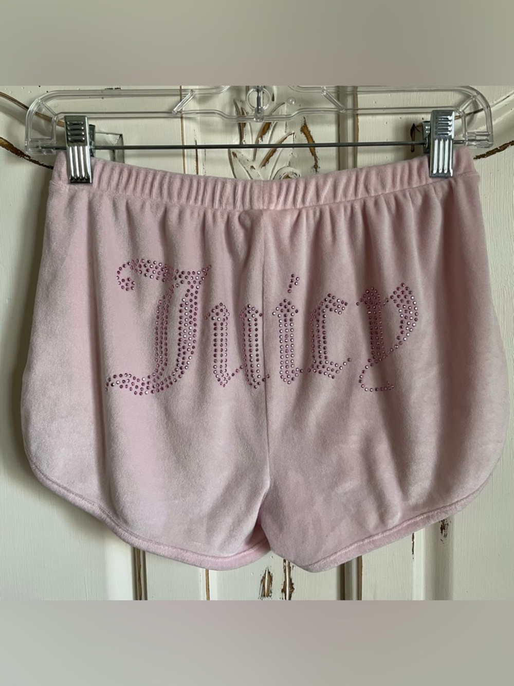 Y2K Juicy Couture Light Pink Rhinestone Logo Lounge Shorts
